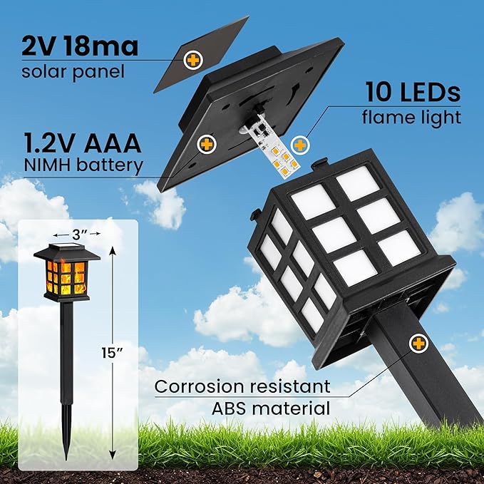 GIGALUMI Solar Lights for Outside, 10 Pack Flickering Flame LED Solar Outdoor - Image 7