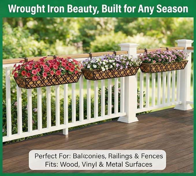 Y&M 30 inch Window Planter Box 2Pcs Iron Window Deck Railing Planter - Image 8