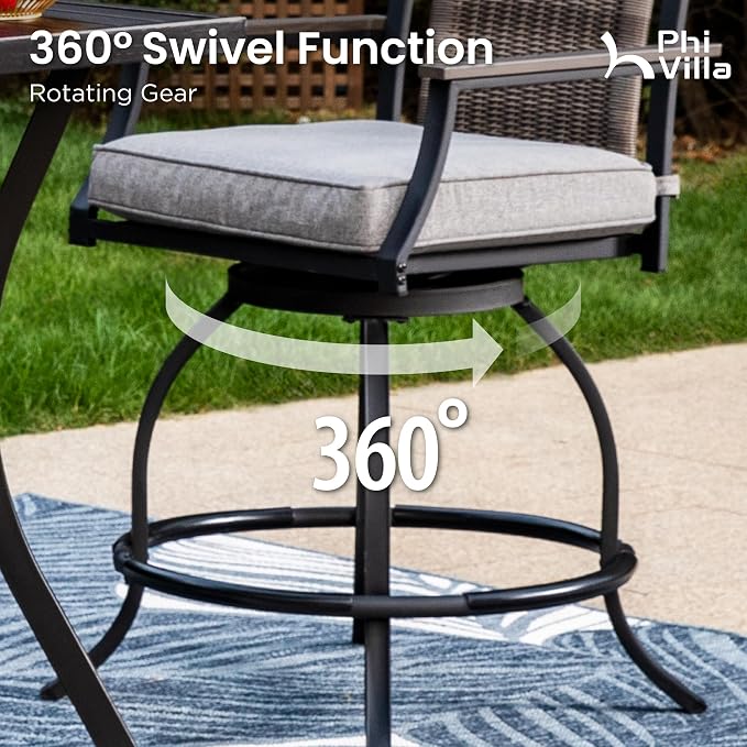 PHI VILLA 5 PCS Outdoor Counter Height Table and Chairs, Swivel Outdoor Bar - Image 2