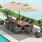 Tangkula 10 Pieces Patio Wicker Dining Set w/Double-Sided Patio Umbrella - Image 8