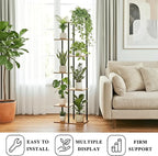 Plant Stand Indoor 7 Tier 8 Potted Metal Wood Plant Shelf, Rustic Brown - Image 4