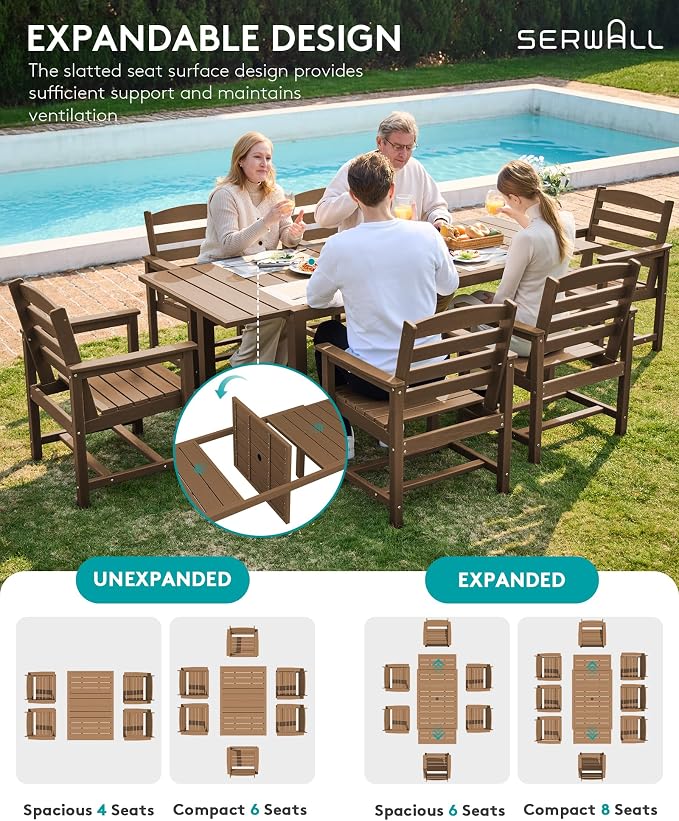 SERWALL 9-Piece Outdoor Dining Set, All Weather HDPE Outdoor Furniture Set - Image 5