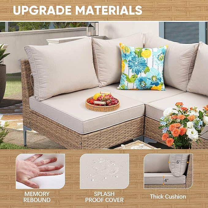 5 Piece Wicker Patio Furniture Set, Outdoor Conversation Sectional Sofa - Image 4