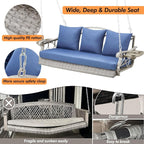 Heavy Duty 900 LBS Porch Swing Chair 3-Person Outdoor Rattan Patio Swing Lounge - Image 2