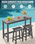 SERWALL 3-Piece Outdoor Bar Set, Rectangular All Weather HDPE Bar Height Patio - Image 8