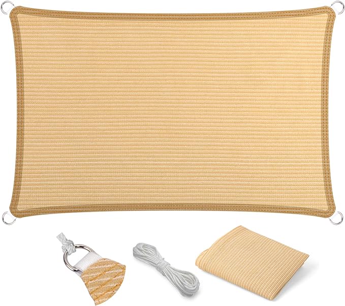 Eden's Decor Straight Flat-Edged Sun Shade Sail Rectangular 13' x 17' Beige by EdensDecorInc