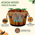 Set of 3 Wooden Flower Boxes Outdoor, Durable Acacia Wood Barrel Planters - Image 4
