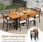 Tangkula 7 Piece Patio Dining Set, Outdoor Acacia Wood Cushioned Chairs and - Image 7