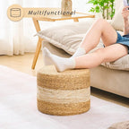 Handwoven Water Hyacinth Ottoman Pouf, Round Outdoor Footstool - Image 5
