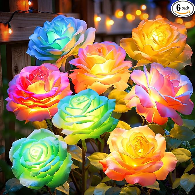 Solar Garden Lights Outdoor Waterproof: 6 Pack LED Solar Flowers Lights Garden by NESSTU