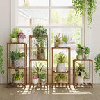 Bamworld Plant Stands Indoor 4 Sets Plant Shelves Outdoor Wooden Plant Holder by Bamworld