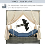 Patio Chaise Lounge, Four-sided Canopy, Overhead Curtain and Blue Cushions - Image 2