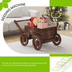 Wooden Flower Cart with Wheels Wooden Wagon Planter Outdoor Garden Planter - Image 5