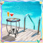 Outdoor Side Table Round Small Mosaic Patio Accent Indoor End Plant Coffee Tea - Image 2
