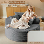 Oversized Round Chair Lounge Chaise Indoor, Upholstered Corduroy Deep Seat - Image 4