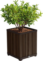 Keter Signature 21.6 Inch Tall Square Large Wood Look Planter by Keter