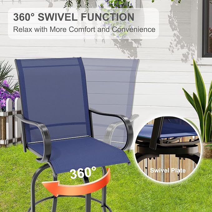 GarveeLife 4 Piece Outdoor Swivel Bar Chairs, Patio High Swivel Bar Stools - Image 3