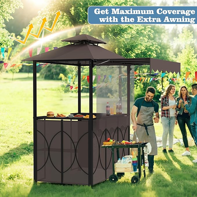 Outdoor Grill Gazebo with Patio Bar Set, Double-Tier BBQ Shelter with Side - Image 2
