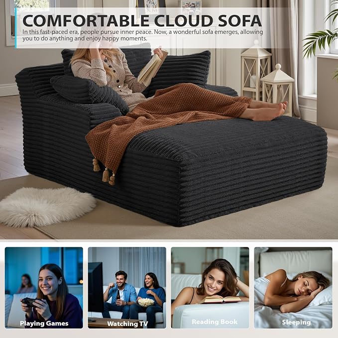 67 Inch Oversized Chaise Lounge Chair Indoor, Corduroy Upholstered Boneless - Image 7