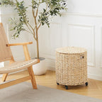 Wimarsbon Round Pouf Ottomans, Handwoven Natural Water Hyacinth Seagrass Pouffe - Image 6