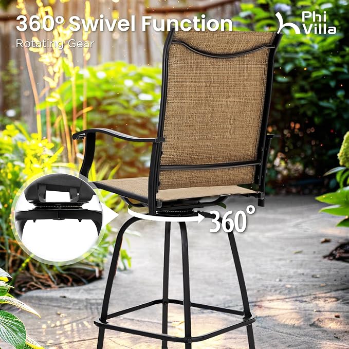 PHI VILLA Outdoor Swivel Bar Stools Set of 2, Bar Height Patio Chairs 30" Seat - Image 5