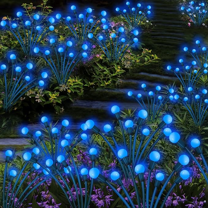 Kohlrabi Solar Garden Lights Outdoor, 2 Pack 20 LED Solar Blue Firefly Lights - Image 6