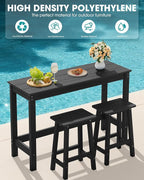 SERWALL 3-Piece Outdoor Bar Set, Rectangular All Weather HDPE Bar Height Patio - Image 4