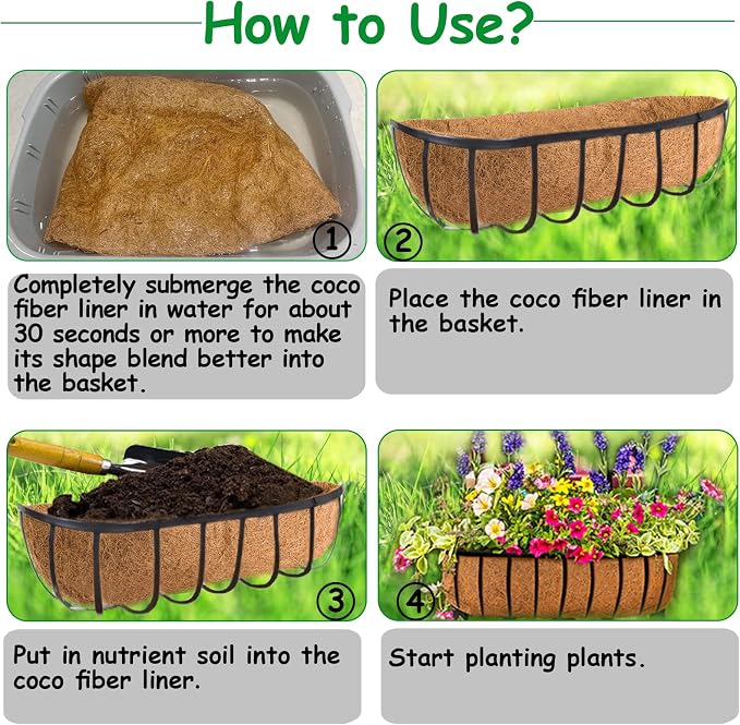 4 Pack Coco Liners for Window Planter Box - 24in 100% Natural Coconut Coir - Image 7