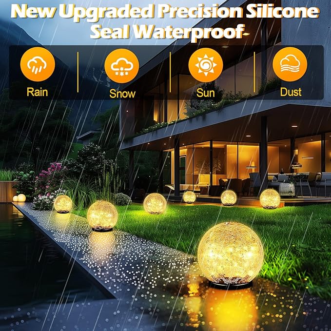 Coroor Garden Solar Ball Lights Outdoor Waterproof, 30 LED Cracked Glass Globe - Image 5