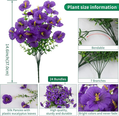 24 Bundles Artificial Pansy Flowers - Image 2