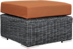 Modway Summon Wicker Rattan Outdoor Patio Sunbrella Square Ottoman in Canvas by Modway
