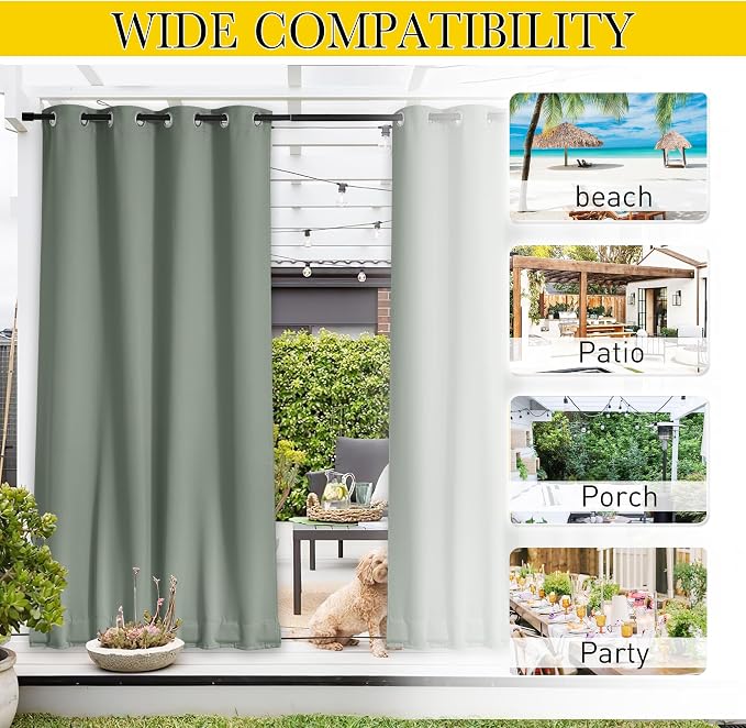 NICETOWN Outdoor Curtains for Patio Waterproof 108 inches Long 2 Panels - Image 8