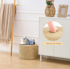 Handwoven Seagrass Ottoman Pouf, Round Outdoor Footstool - Image 7