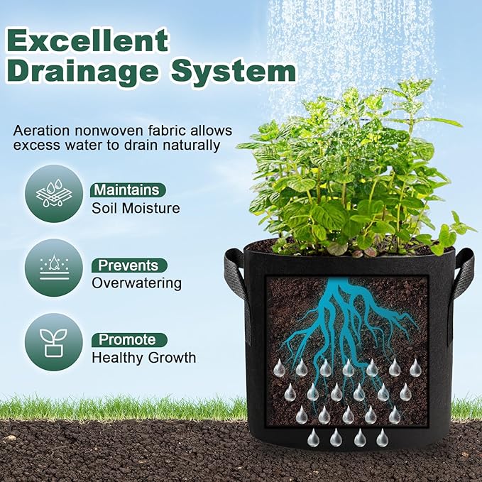 5 Pack 7 Gallon Grow Bags with Handles, Thickened Aeration Nonwoven Fabric - Image 4