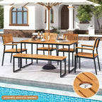 Tangkula 6 Pieces Outdoor Acacia Wood Dining Set, Patio Table and Chairs Set - Image 2