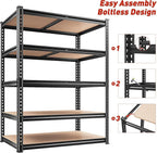 REIBII 2400LBS Storage Shelves 5 Tier Garage Shelving Heavy Duty, Adjustable - Image 9