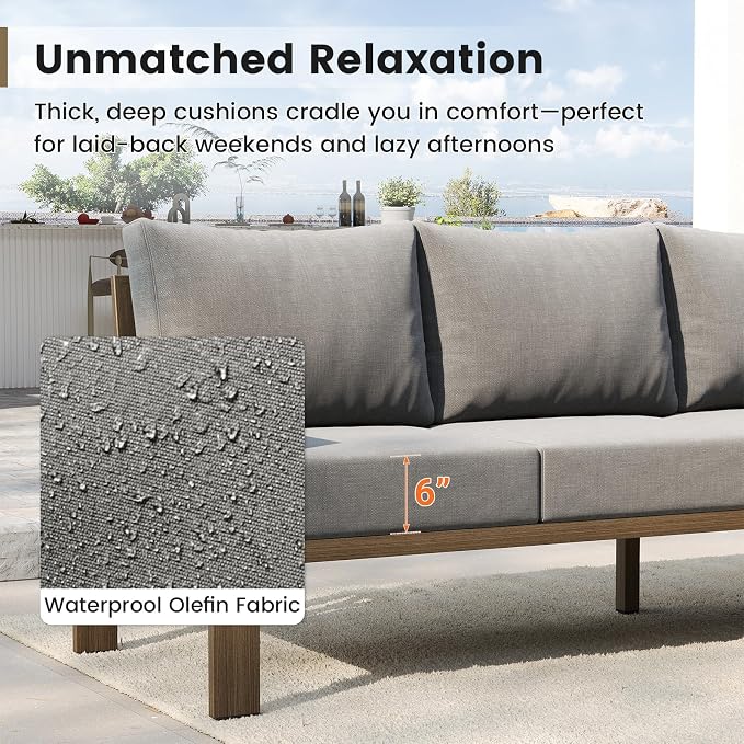 UDPATIO 6 Piece Patio Furniture Set, Faux Wood Metal Outdoor Sectional Sofa - Image 4