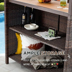 HOMREST Outdoor Tiki Bar Set, 3 Pieces Wicker Patio Bar Set w/2 Height Stools - Image 2