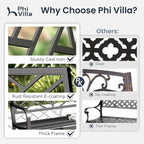 PHI VILLA 43 Inch Cast Iron Steel Frame Outdoor Garden Bench, Patio Furniture - Image 9