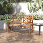 COSTWAY Outdoor Wooden Bench, Outdoor Acacia Wood Loveseat - Image 2