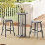 Tangkula 21.5" Round Bar Table, Patio HDPE Bar Height Dining Table w/Slatted - Image 4