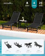 SERWALL Outdoor Chaise Lounge Set of 6, HDPE Pool Lounge Chair - Image 9