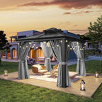 Aoxun 10'x10' Hardtop Gazebo, Outdoor Polycarbonate Double Top Canopy, Aluminum - Image 3
