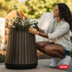 Keter Signature Conic 23.8 Inch Tall Round Large Wood Look Planter - Image 11