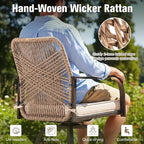 Outdoor Bar Stools Set of 2, 360° Swivel Metal Frame, Wicker Patio Bar Height - Image 5