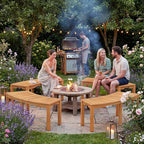 Tangkula Outdoor Curved Bench, Acacia Wood Fire Pit Bench w/Slatted Seat - Image 4