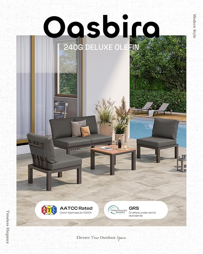 Aluminum Outdoor Patio Furniture Set, 4 Seats Modular Patio Sectional Sofa Set - Image 7