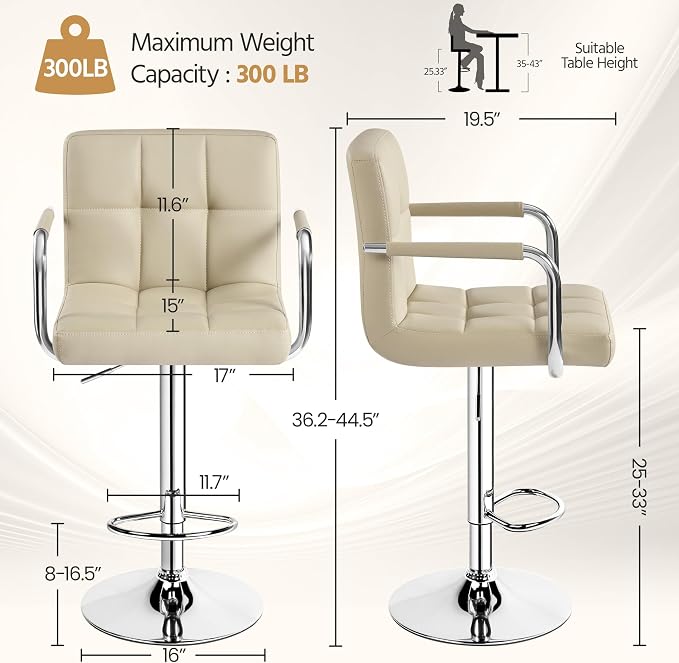Yaheetech Bar Stools Set of 4, PU Leather Adjustable Swivel Barstools, - Image 3