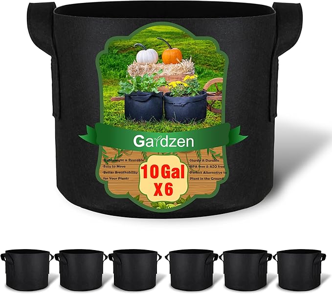 Gardzen 6-Pack 10 Gallon Grow Bags, Aeration Fabric Pots by Gardzen