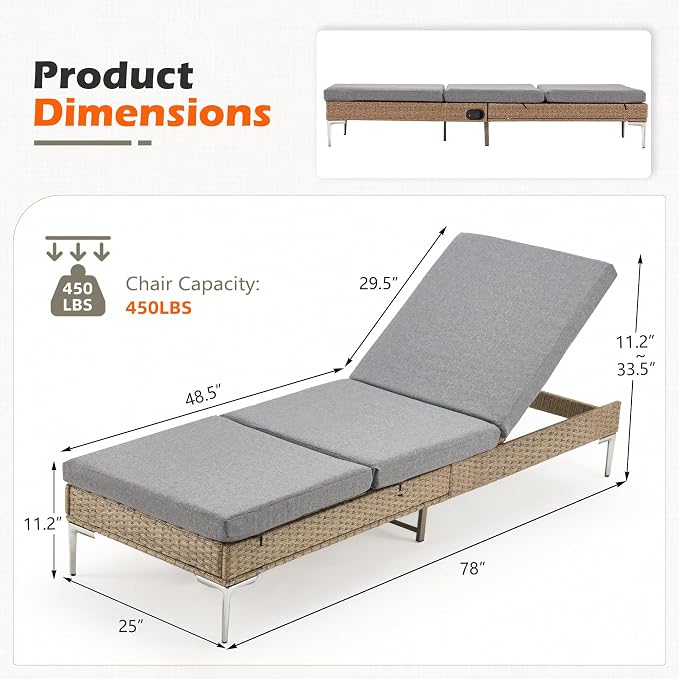 HOMREST Outdoor Chaise Lounge Chair Set of 4, Patio Wicker Lounge Chairs - Image 3